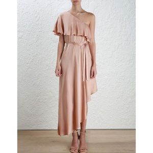 Pink champagne silky slip one shoulder dress